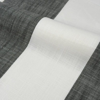 Ciel and White Striped 100% Linen Wide Stripe Flat Roman Shade, CL1026