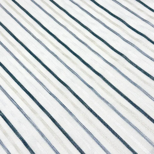 Multi Stripe Grey Indigo Sheer Linen Fabric By The Yard, 118"Width, CL1033