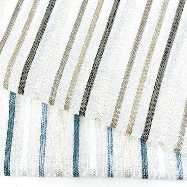 Multi Stripe Grey Indigo Sheer Linen Fabric By The Yard, 118"Width, CL1033