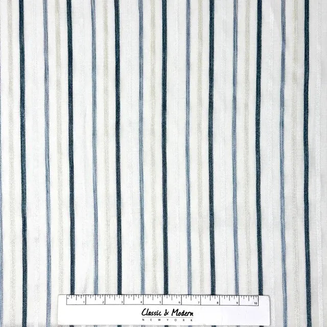 Multi Stripe Grey Indigo Sheer Linen Fabric By The Yard, 118"Width, CL1033