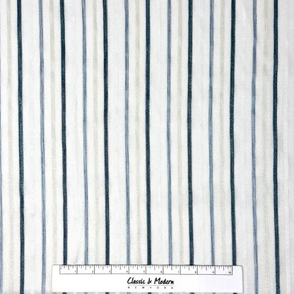 Multi Stripe Grey Indigo Sheer Linen Fabric By The Yard, 118"Width, CL1033