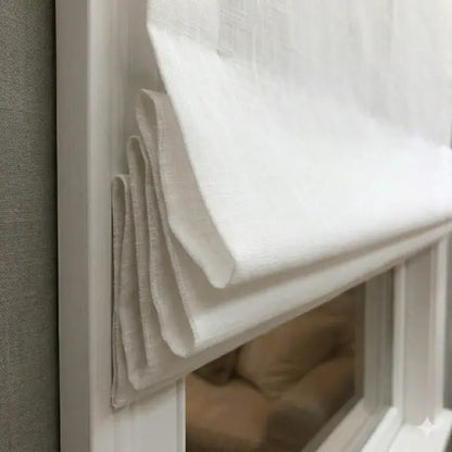 Contemporary White Open-Weave Sheer Linen Blend Flat Roman shade | CL1034