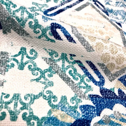 Bohemian Medallion Mosaic Geometric Print Linen Blend Fabric by the Yard, 54" Width, CL1036