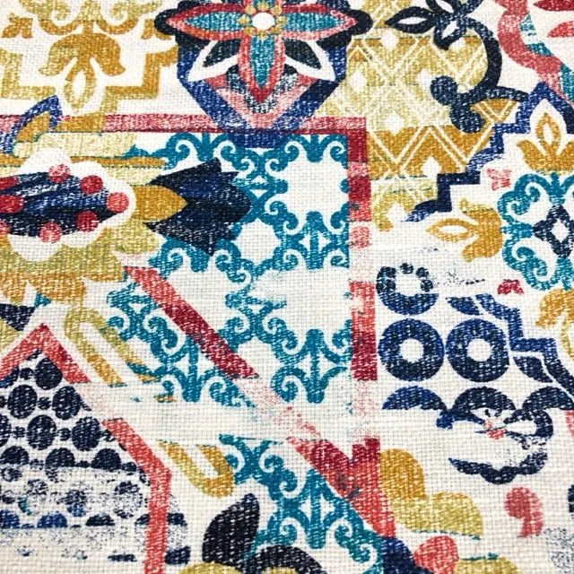 Bohemian Medallion Mosaic Geometric Print Linen Blend Fabric by the Yard, 54" Width, CL1036
