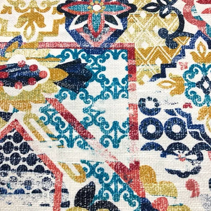 Bohemian Medallion Mosaic Geometric Print Linen Blend Fabric by the Yard, 54" Width, CL1036