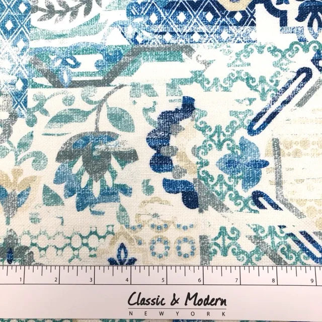 Bohemian Medallion Mosaic Geometric Contemporary Linen Custom Roman Shade, CL1036