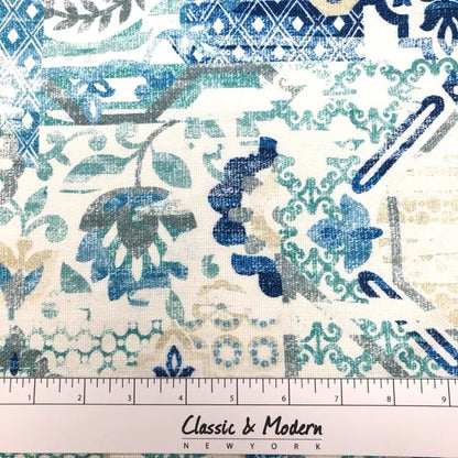 Bohemian Medallion Mosaic Geometric Contemporary Linen Custom Roman Shade, CL1036