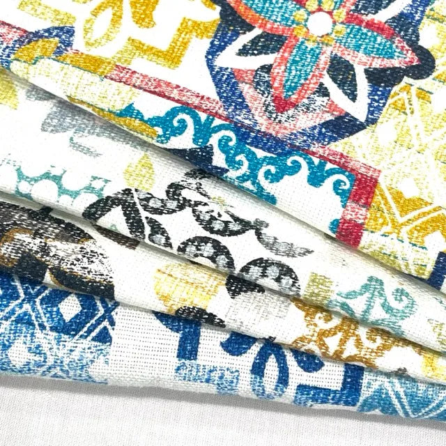 Bohemian Medallion Mosaic Geometric Contemporary Linen Custom Roman Shade, CL1036