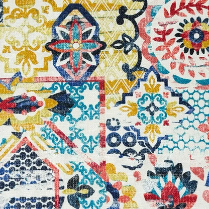 Bohemian Medallion Mosaic Geometric Contemporary Linen Custom Roman Shade, CL1036