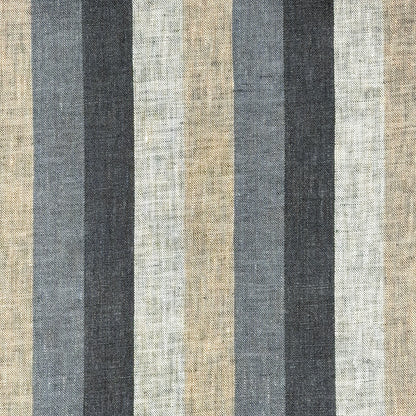 Dark Multi Colors Striped 100% Natural Linen Fabric by the Yard, 53"Width, CL1042
