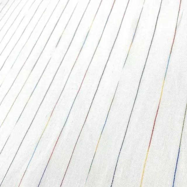 Thin Striped Multi Colors 100% Natural Linen Flat Relaxed Casual Roman Shade | CL1043