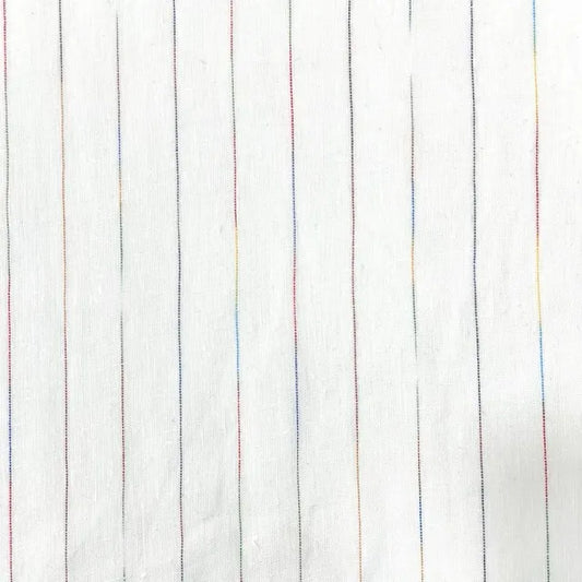Close-up of fabric with thin vertical stripes on a white background