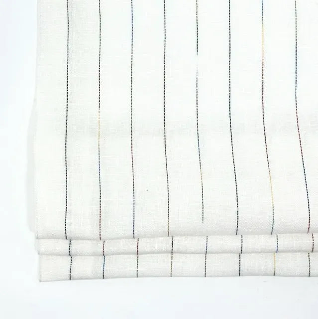 Thin Striped Multi Colors 100% Natural Linen Flat Relaxed Casual Roman Shade | CL1043