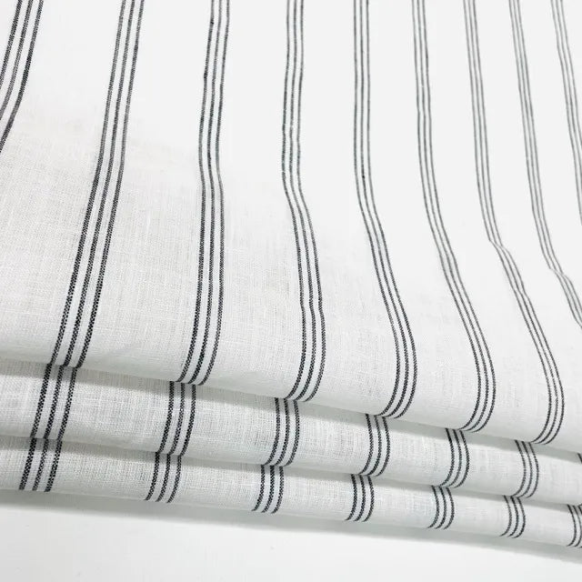 Dark Grey Thin Stripes 100% Natural Linen contemporary Flat Roman Shade | CL1044