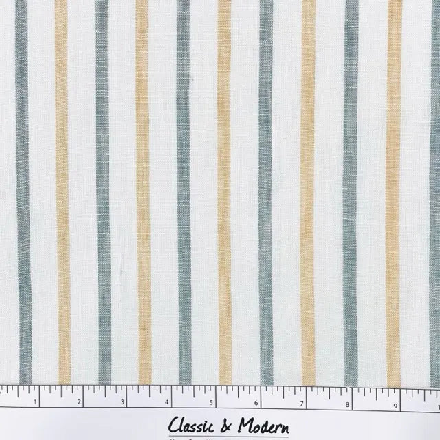 Green Yellow Striped 100% Natural Linen Flat roman Shade | CL1045