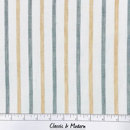 Green Yellow Striped 100% Natural Linen Flat roman Shade | CL1045