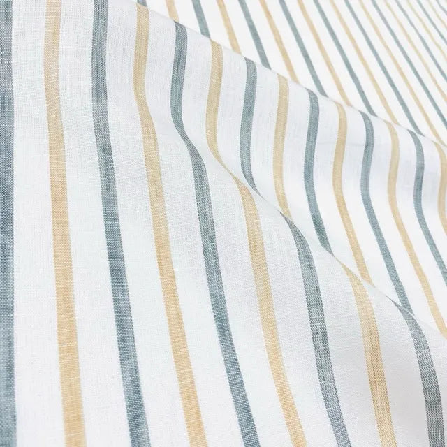 Green Yellow Striped 100% Natural Linen Flat roman Shade | CL1045
