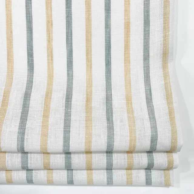 Green Yellow Striped 100% Natural Linen Flat roman Shade | CL1045