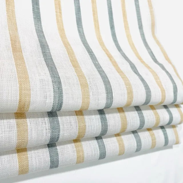 Green Yellow Striped 100% Natural Linen Flat roman Shade | CL1045