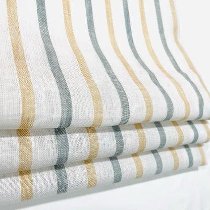 Green Yellow Striped 100% Natural Linen Flat roman Shade | CL1045