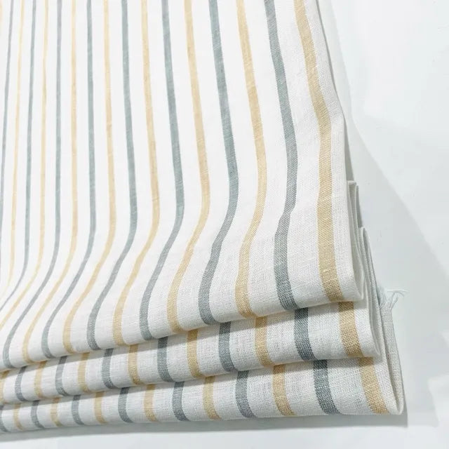 Green Yellow Striped 100% Natural Linen Fabric by the Yard | 53"Width | CL1045