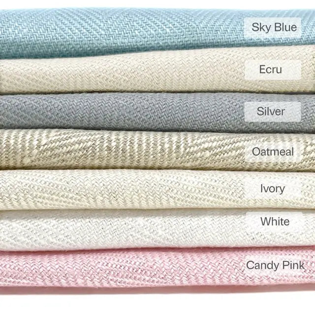 Ecru Herringbone Pattern 100% Natural Linen Flat Custom Roman Shade, CL1047