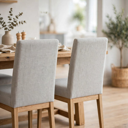 Cotton linen blend fabric upholstered dining chairs in a styled dining room, CL1053