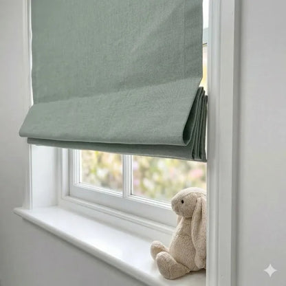 Ciel Double Width 100% Natural Linen Fabric Flat Roman Shade, CL1056
