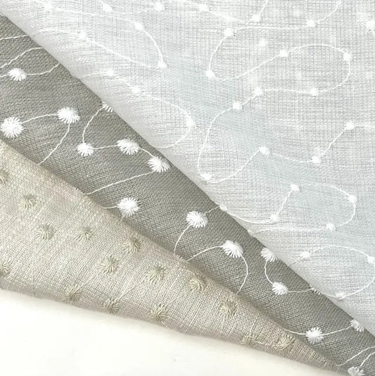 Elegant Embroidered Filigree Blend Linen Fabric by the Yard | 54" Width | CL1059
