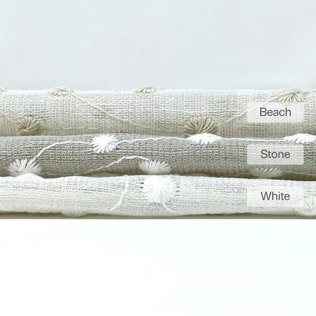 Embroidered Filigree Linen Blend Sheer Custom Flat Roman Shade | CL1059