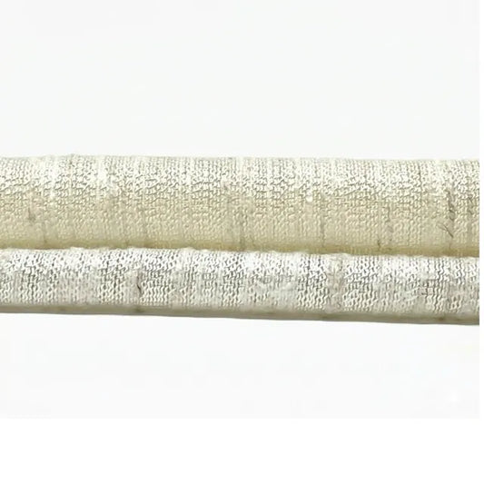Two textured beige ribbons on a white background