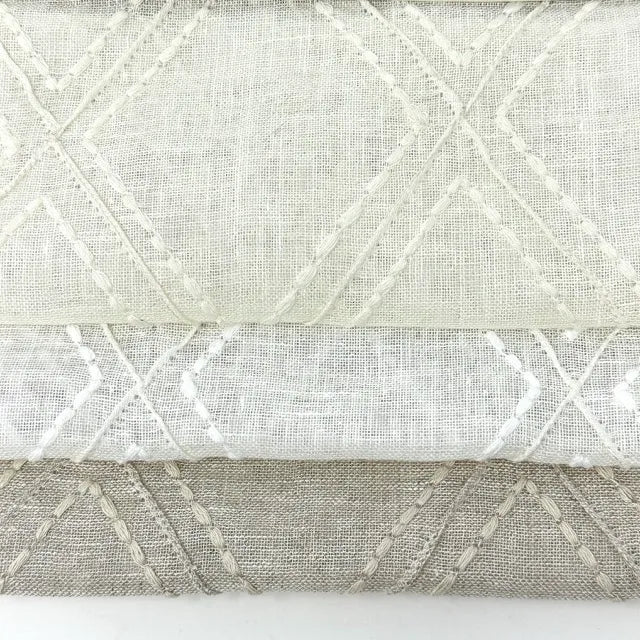 Embroidered Diamond Trellis Blend Linen Sheer Fabric By The Yard, 54" Width, CL1078