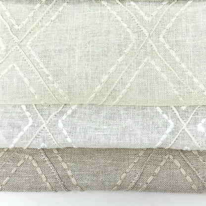 Embroidered Diamond Trellis Blend Linen Sheer Fabric By The Yard, 54" Width, CL1078