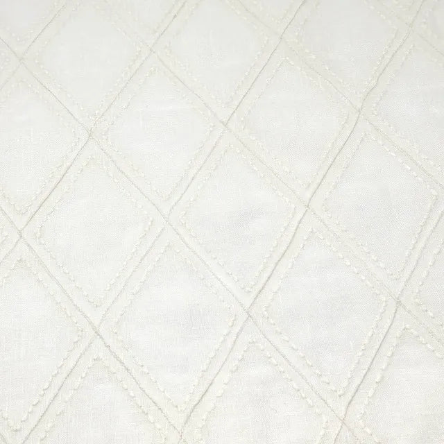 Embroidered Diamond Trellis Blend Linen Sheer Flat Roman Shade, CL1078