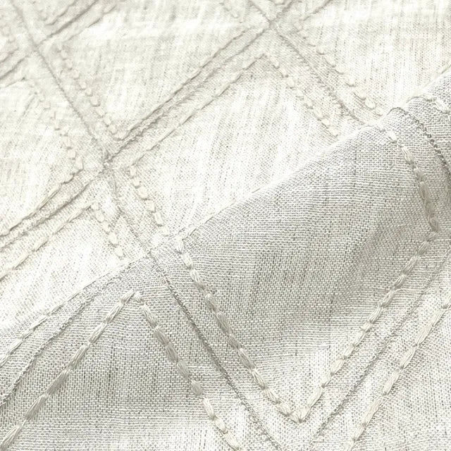 Embroidered Diamond Trellis Blend Linen Sheer Flat Roman Shade, CL1078