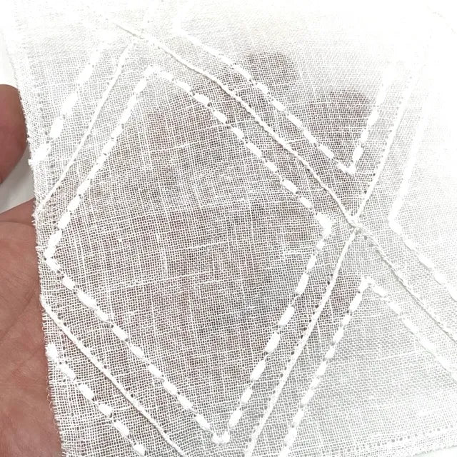 Embroidered Diamond Trellis Blend Linen Sheer Flat Roman Shade, CL1078