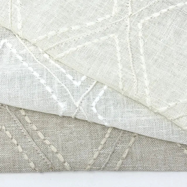 Embroidered Diamond Trellis Blend Linen Sheer Flat Roman Shade, CL1078