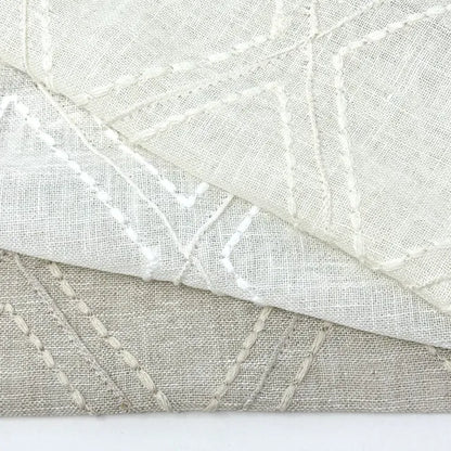 Embroidered Diamond Trellis Blend Linen Sheer Flat Roman Shade, CL1078