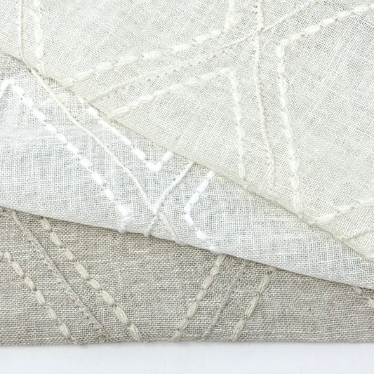 Embroidered Diamond Trellis Blend Linen Sheer Flat Roman Shade | CL1078