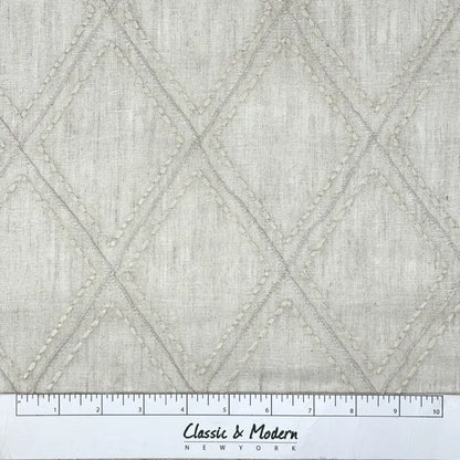 Embroidered Diamond Trellis Blend Linen Sheer Flat Roman Shade, CL1078