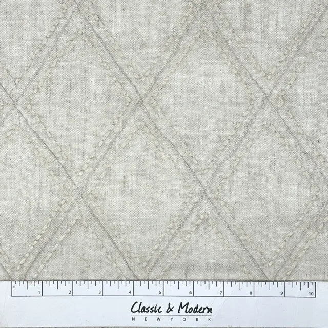 Embroidered Diamond Trellis Blend Linen Sheer Fabric By The Yard, 54" Width, CL1078