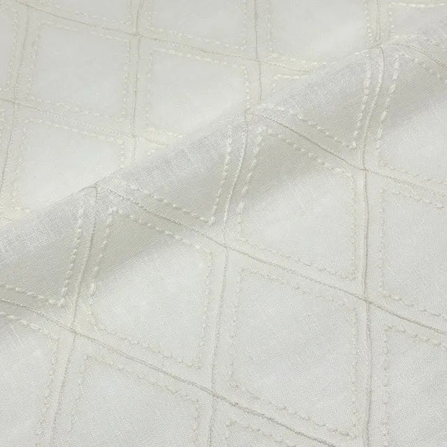 Embroidered Diamond Trellis Blend Linen Sheer Flat Roman Shade, CL1078