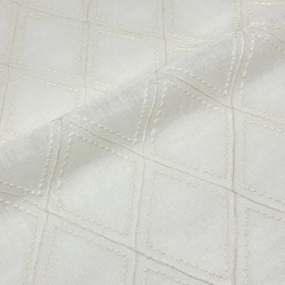 Embroidered Diamond Trellis Blend Linen Sheer Flat Roman Shade, CL1078