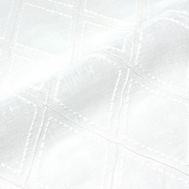 Embroidered Diamond Trellis Blend Linen Sheer Flat Roman Shade, CL1078