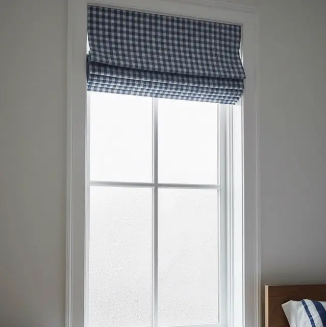 Gingham Check Linen Flat Roman Shade, CL1083