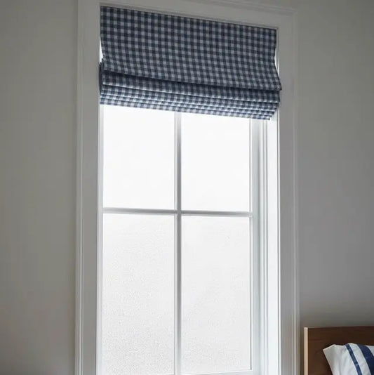 Gingham Check Linen Flat Roman Shade, CL1083
