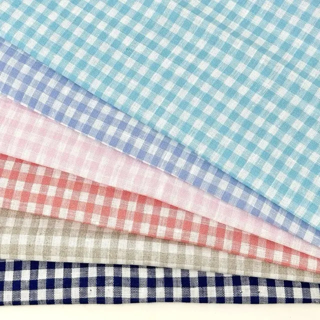 Gingham Check Linen Fabric By The Yard, 55"Width, CL1083