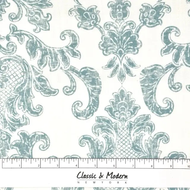 Distressed Damask Floral Faux Linen Flat Roman Shade, CL1091