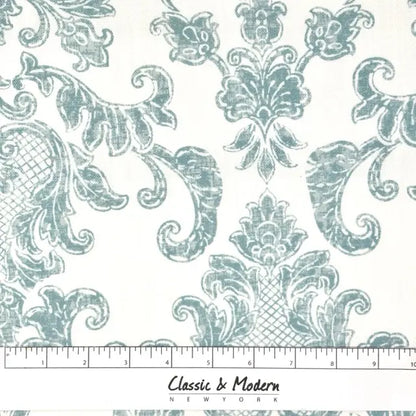 Distressed Damask Floral Faux Linen Flat Roman Shade, CL1091