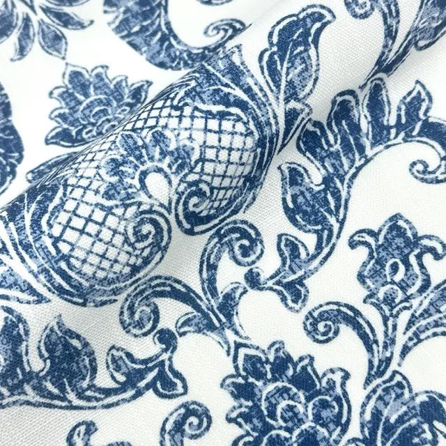 Distressed Damask Floral Faux Linen Flat Roman Shade, CL1091